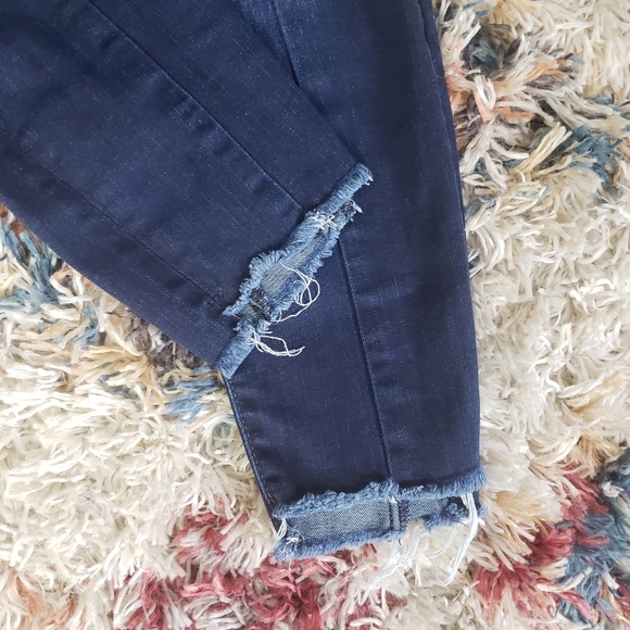 Gap True Skinny Ankle Jeans Dark Wash Mid Rise Raw Hem Distressed Boho Stretchy - Picture 5 of 10